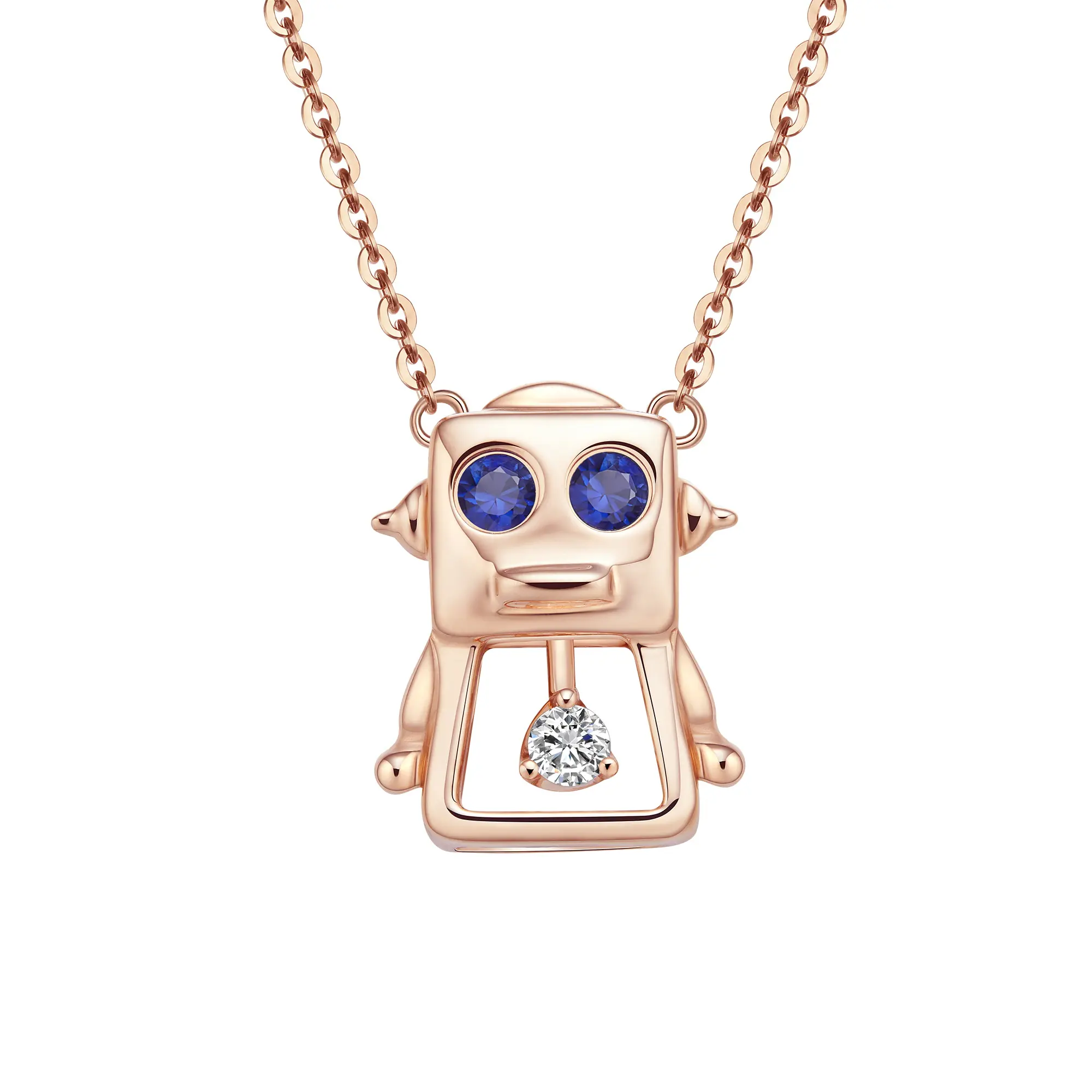 Jingzhanyi Jewelry Factory 2022 new custom beautiful necklace 18K solid rose gold robot diamond pendant necklace for girls