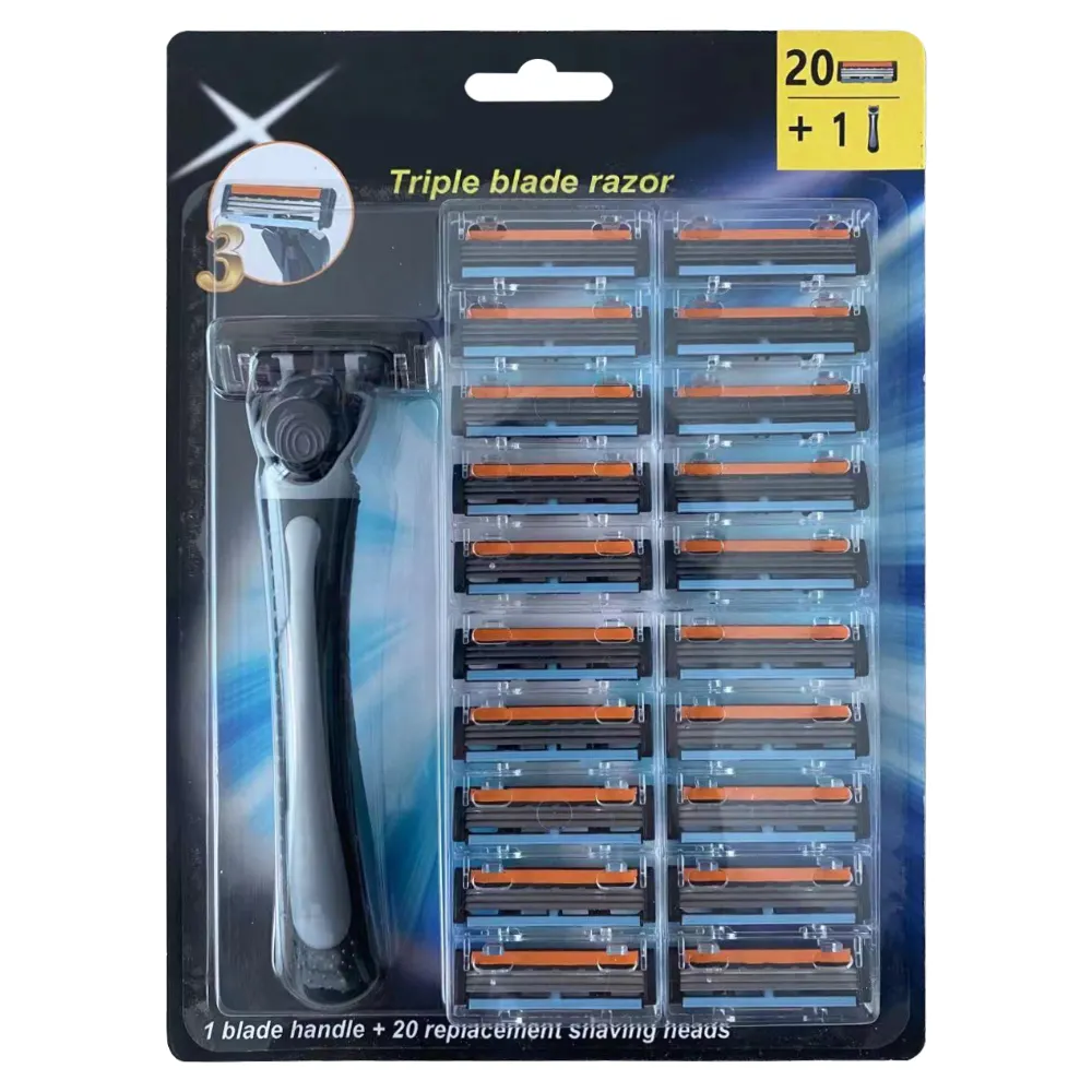 1 de 21 cartuchos hombres de conjunto de acero inoxidable afilada Triple hojas Hombre maquinilla de afeitar con recambio botón CM3-03B1