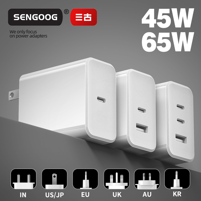 45W GaN PPS Fast Charger Dual Port Power Adapter Two Type C One USB High Speed QC3.0 PD for Phone Mobile Battery Watch UK Socket