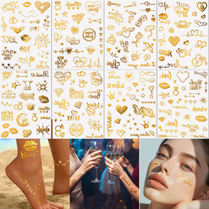 Autocollant de tatouage temporaire doré, motif cœur et empreinte de lèvres, pour soirée, imperméable, en film PET, tenue 1 à 3 semaines - Product Image 4