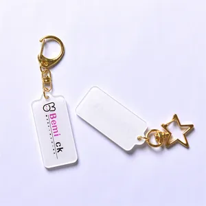 Keychain Charm Pingente Acessórios com Metal Bemick Atacado Custom Blank Company Logo Glitter Clear Acrílico UV Impressão B032