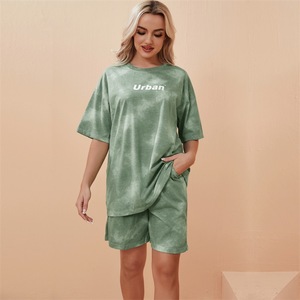 Costume d'été pour femmes Short Sleeve Short Casual Sports Suit Cute Girl's Clothes Round Neck Solid Color Plus Size Clothing 2 Piece - Product Image 3