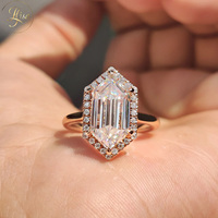 Bague de fiançailles avec halo de diamants hexagonaux taillés en cascade, certifiés IGI, cultivés en laboratoire, en argent sterling 925 plaqué or, bijoux personnalisés pour femmes