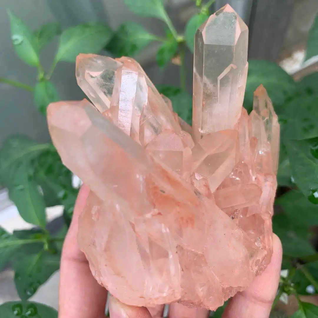 beautiful 100% natural pink quartz gemstone crystal healing cluster for home decor