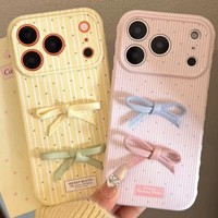 Coque de téléphone en TPU à pois, rayures et nœuds, nouvelle collection, pour iPhone 17 Pro Max, 16, 15, 14, 13, avec accessoire de préhension inclus