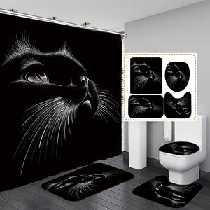 4 pezzi carino gatto nero occhi graduali tenda da doccia per il bagno - Product Image 4