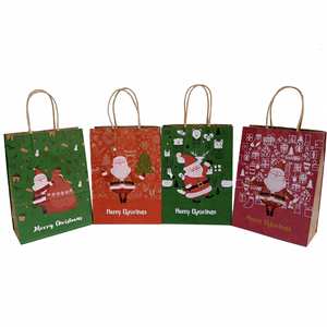 Bolsas de Regalo de Papel Kraft Marrón con Diseños Variados KM, con Asas de Papel, Impresión Navideña, en Stock, Reciclables, para Fiestas - Product Image 1