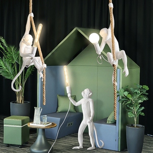 Lampe murale singe en résine nordique, suspension animale en <span class=keywords><strong>corde</strong></span> de chanvre, lampe décorative pour chambre d'enfant, bar, restaurant, couloir et magasin - Product Image 6
