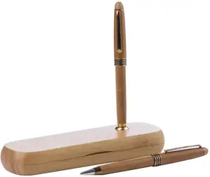 Durable Executive Bamboo Ballpoint Pen and Pencil Set with Bamboo Storage Case