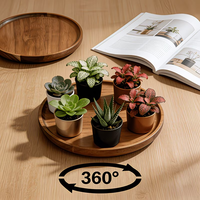 Plateau décoratif pour plantes de style nordique, plateau en bois 22 x 15 x 2 360 °   Plateau rotatif en bois massif, plateau à gâteau en bois