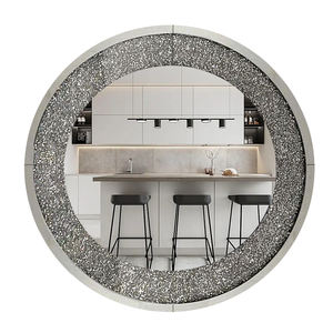 Vente en gros moderne grand rond <span class=keywords><strong>d</strong></span>écoration de la maison cercle scintillant <span class=keywords><strong>cristal</strong></span> écraser argent diamant miroir miroir espejo spiegel - Product Image 2