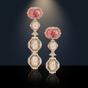 <b>Moissanite</b> Diamond Pink Stone Multi Shape Long Dangle <b>Earrings</b> Vintage Rhodium 10K 14K 18K Gold 925 935 Silver Wedding Luxury - Product Image 1