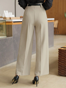 ODM OEM Factory Custom <strong>Women</strong> <strong>Khaki</strong> Wide Leg Suit Pants 2026 High Waist Pleated Vertical Seam Office Casual <strong>Trousers</strong> - Product Image 2