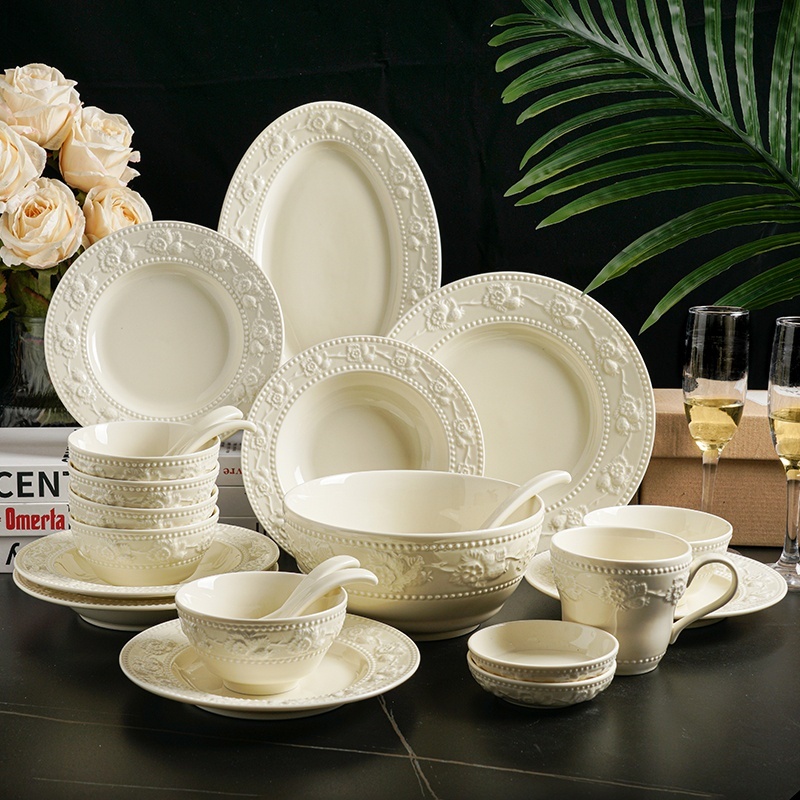 Ceramic Dinner Set Porcelain Gold Rim