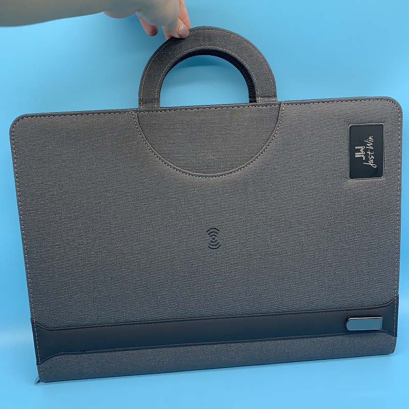 A4 Leather Portfolio Wireless Charging Notebook LED Logo Business Gift ...