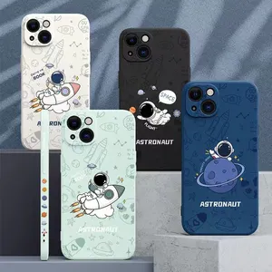 Nuovo arrivo Rocket Space astronauti Moon Cartoon Cover posteriore in Silicone liquido per iPhone 11 12 13 14 Pro Max