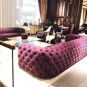 Glam Suede Canape De Salon Sofá De Terciopelo Contemporáneo Sala Mueble Moderno Lujo Chesterfield Tufted Sofá De Tres Plazas - Product Image 5