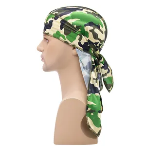 Thick Silk Unisex Durag Hair Camouflage Color Bandanas para Homens Mulheres Hip Hop Long Straps Headband Hair Accessories