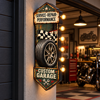 Enseigne lumineuse LED en métal personnalisée pour garage, style vintage, pour atelier de réparation automobile, garage de course, décoration murale
