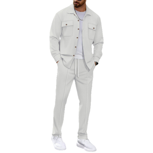 Autumn New Style High-quality Breathable Men's Waffle Long-Sleeved <b>Pants</b> Casual Double-Pocket Workwear Jacket Set - Product Image 1