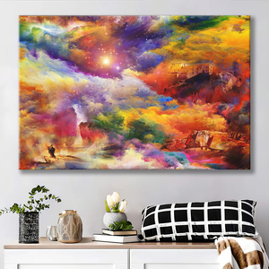 Khung kéo dài nghệ thuật sẵn sàng để treo trên tường xem cầu vồng trên đỉnh đồi trừu tượng đầy màu sắc vải in tường - Product Image 2