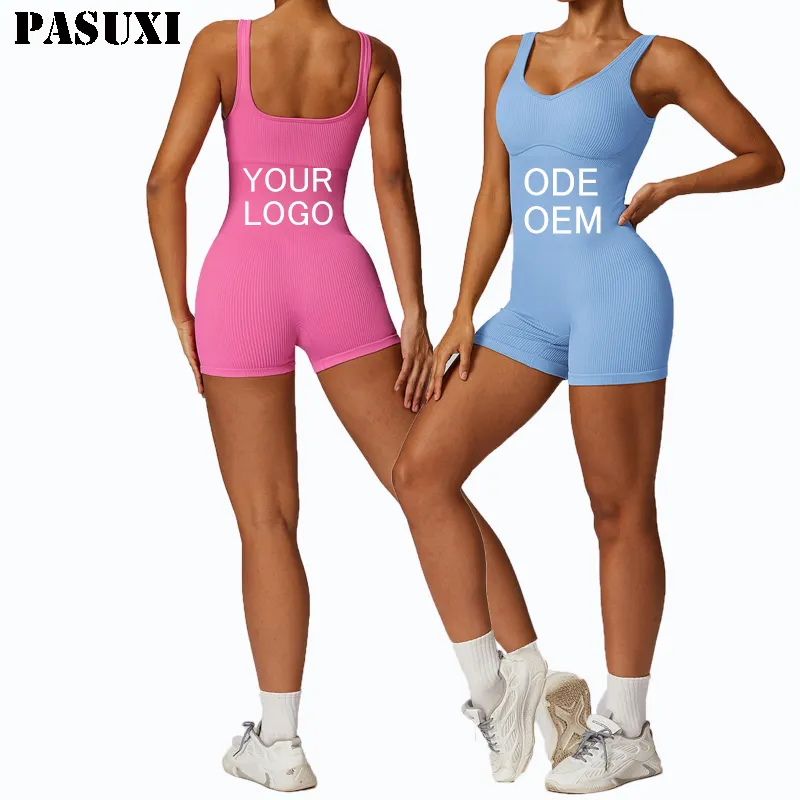 PASUXI Vente à Chaud Respirant Sans Couture Body Personnalisé Côtelé Gym Tricoté Séchage Rapide Sexy Shorts De Sport Filles Combinaisons