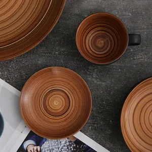 WEIYE NEW porcelaine mat plat bol assiette ménage hôtel fournitures bois fonction vaisselle en céramique ensemble avec boîte-cadeau