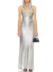 <span class=keywords><strong>Jupe</strong></span> longue en <span class=keywords><strong>jersey</strong></span> 100% personnalisée en argent brillant pour femmes, jupes crayon noires, fabricants de boutiques en satin de soie, ceinture <span class=keywords><strong>élastique</strong></span> - Product Image 6