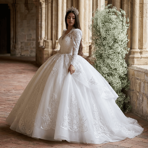 Robe de mariée élégante du Nigeria, robe de mariée ornée de fleurs, Vestidos De Novias, robe de soirée en dentelle à sequins et perles Lscm06 Jancember - Product Image 1