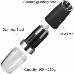 Electric Gravity Adjustable Ceramic Salt <b>Pepper</b> <b>Grinder</b> Set 350ml Capacity Plastic Spice Jar Rechargeable Black <b>Pepper</b> Mill Blue - Product Image 3