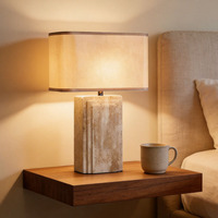 Lampe de table moderne et simple en travertin avec abat-jour en tissu, alimentation secteur, lumière LED pour chambre à coucher, salon et hôtel