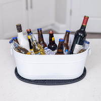 Seau à glace ovale réutilisable en métal galvanisé, refroidisseur de boissons, bac à boissons, seau à glace martelé avec poignée pour fêtes et mariages