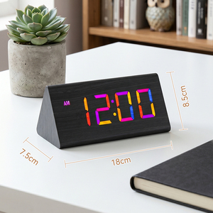 Reloj Digital LED Inteligente Moderno con Pantalla Triangular, Fecha, Hora, Temperatura, <span class=keywords><strong>Calendario</strong></span>, Alarma, de Madera, Eléctrico, para Dormitorio o Escritorio - Product Image 4