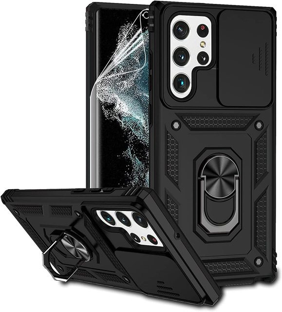 For Samsung Galaxy S23 Ultra Case with Camera Lens Cover Magnetic Ring Holder Kickstand Protective Phone Case for Galaxy S22