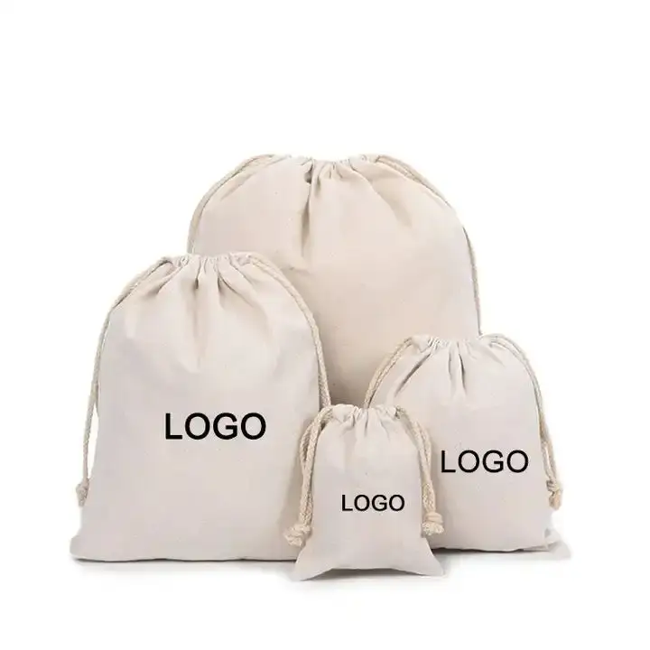 Emballage de sacs à cordons en coton lin imprimé sur toile écologique sac à cordonnet avec logo personnalisé