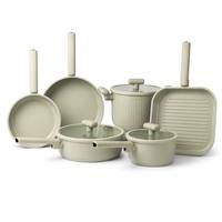 Ensemble de casseroles et poêles Smartpan 11 pièces, écologiques, modernes, avec couvercles en verre, poignées en bois, revêtement antiadhésif en marbre
