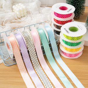 Cinta de poliéster brillante de 2.5cm con lunares, de una sola cara, para lazos de pelo DIY, manualidades, decoración de festivales infantiles, venta al por mayor - Product Image 1