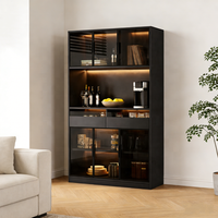 Meuble à vin moderne en bois avec éclairage LED et portes vitrées, design autoportant pour chambre et salle à manger, rangement pour bar à domicile