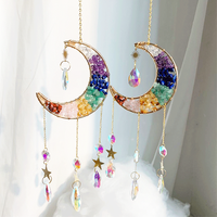 Carillon éolien en cristal naturel poli de haute qualité, attrape-soleil lune chakra 40~45cm, écologique, fait main, coloré, vente en gros