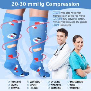 Chaussettes de compression <span class=keywords><strong>pour</strong></span> infirmières grandes tailles, mollet extra large 7XL, <span class=keywords><strong>pour</strong></span> soulager <span class=keywords><strong>la</strong></span> douleur et améliorer <span class=keywords><strong>la</strong></span> <span class=keywords><strong>circulation</strong></span>, fournisseur OEM de marque privée - Product Image 5