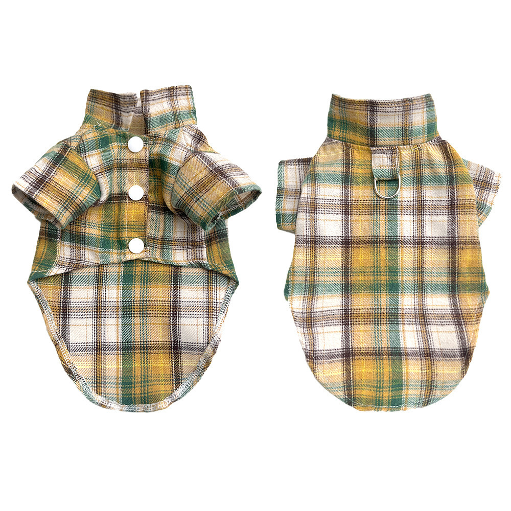 Chemise à carreaux jaune-vert avec bouton D