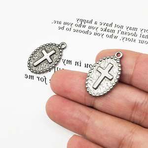 Acero inoxidable ovalado vintage Cruz COLLAR COLGANTE pulsera etiqueta hecha a mano DIY accesorios de joyería - Product Image 3