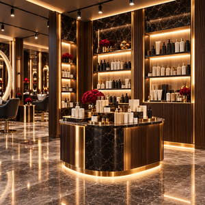 Conception d'intérieur de salon de coiffure de luxe, postes de travail avec miroirs sur mesure, comptoir de réception et armoires de rangement pour studio de beauté - Product Image 5