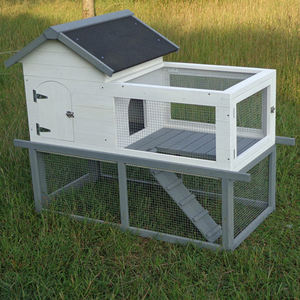 Grand clapier à lapins à motif solide à 2 niveaux Course et maison en bois pour lapins - Product Image 4