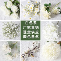 Arreglos Florales Artificiales de Tela de Seda Blanca para Decoración del Hogar, Salones de Eventos, Rosas, Hortensias, Flores Artificiales