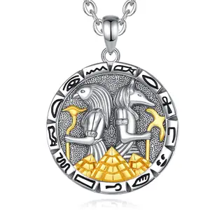 Merryshine 925 Sterling Silver Ankh Medusa Goddess Egyptian Amulet Jewelry Anubis Pendant Necklace For Men