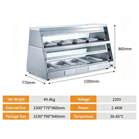 Vitrine chauffante double couche de 1500 mm pour aliments, idéale pour poulet frit et restauration rapide