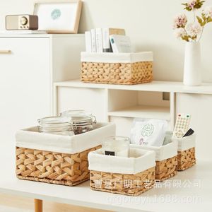 Rattan <b>Storage</b> <b>Baskets</b> Rectangle Linen Canvas Home Organization For Living Room Kitchen Desktop - Product Image 1