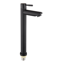Keran Air Dingin Tunggal Modern Hotel Matte Black Stainless Steel Deck Mount untuk Wastafel Kamar Mandi yang Ramping