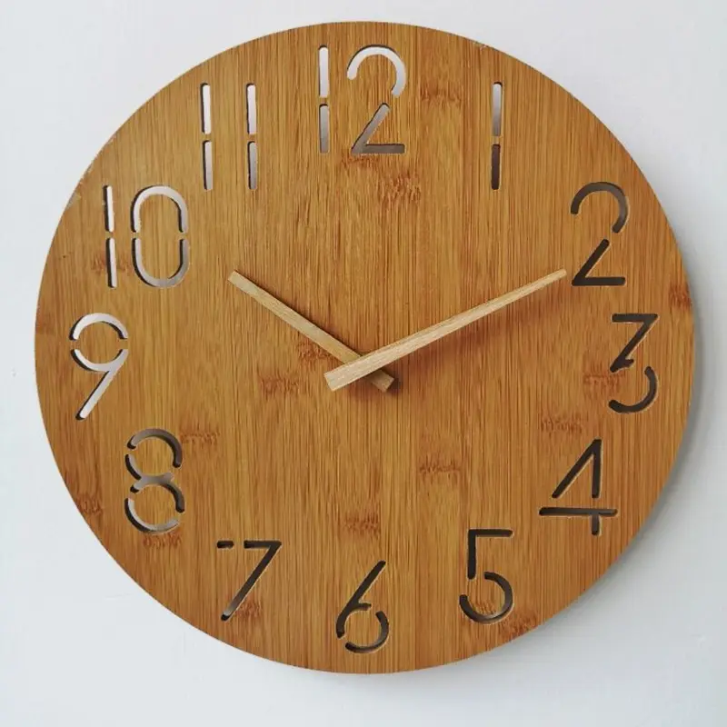 14 इंच Minimalist रचनात्मक डिजाइनर बांस गृह सजावट दीवार घड़ी लकड़ी